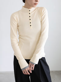 レイヤードスリーブヘンリーネックニット