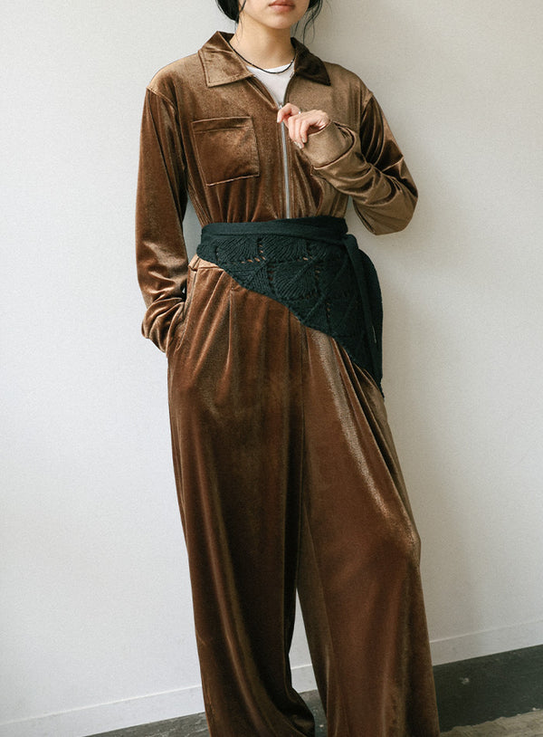 フロントジップベロアオールインワン