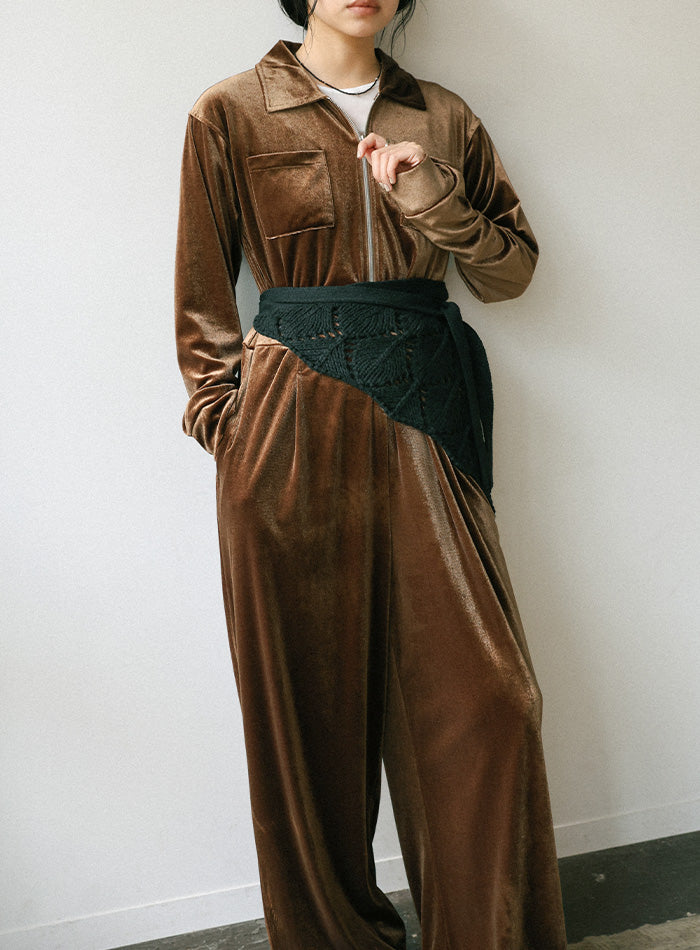 フロントジップベロアオールインワン