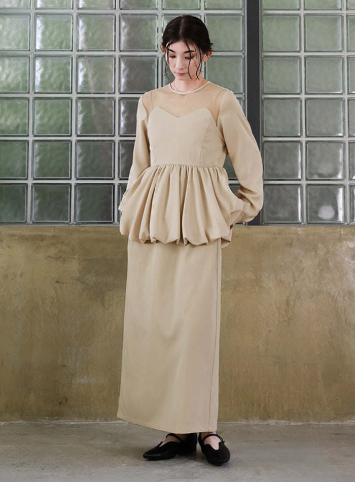 【オケージョン/結婚式】ペプラムバルーンドッキングワンピース