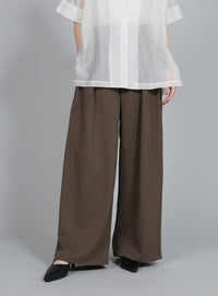 【Et】Crepe Wide Tuck Pants