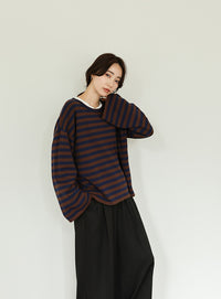 【Et】Flare Sleeve Assorted Border Knit