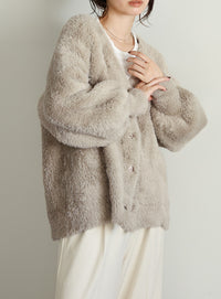 【Et】Shaggy V-Neck Volume Cardigan