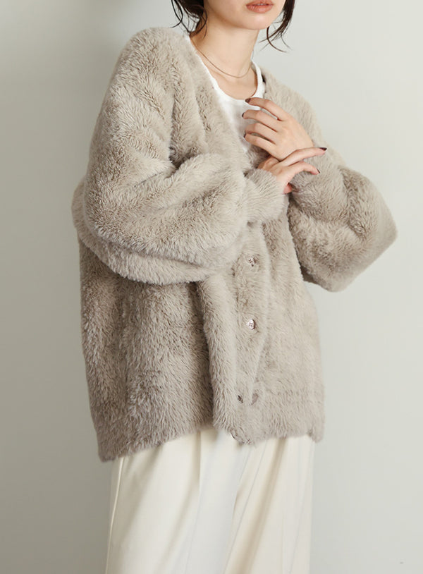 【Et】Shaggy V-Neck Volume Cardigan