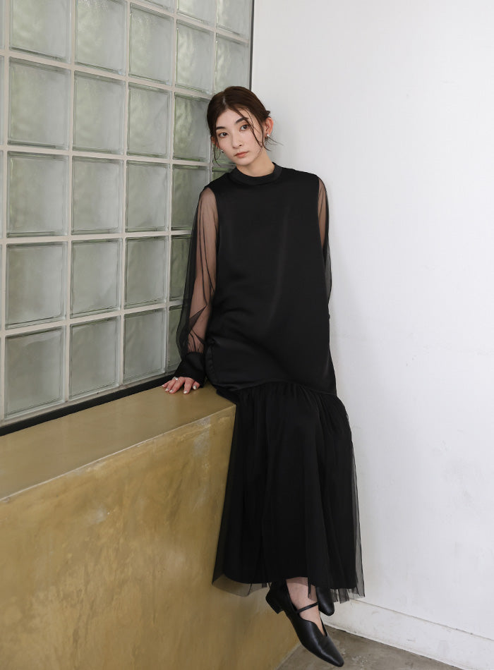 【オケージョン/結婚式】ヘムチュールサテンワンピース