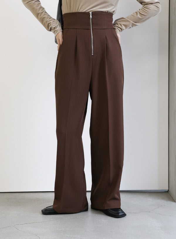 フロントファスナーハイウエストタックパンツ