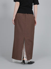 【Et】Lace-Layered Back Slit Skirt