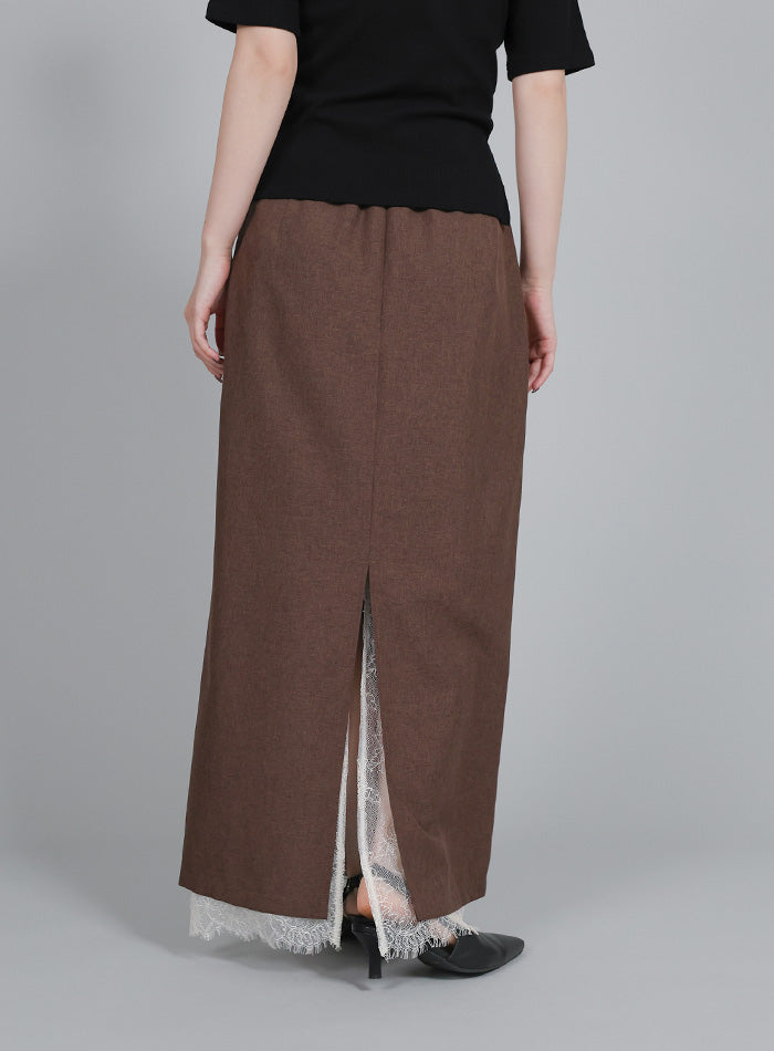 Et】Lace-Layered Back Slit Skirt – SELECT MOCA