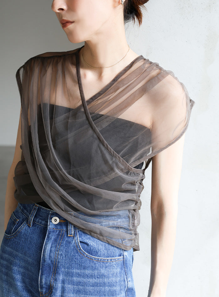 美品✨現行 MOGA シュリンクリネンケープ ベスト ジレ 美品✨現行 MOGA シュリンクリネンケープ ベスト ジレ