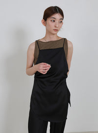 サイドスリットアシンメトリーサテンキャミソール【セットアップ対応】