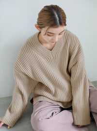 ワイドリブルーズVネックニット【SALE】