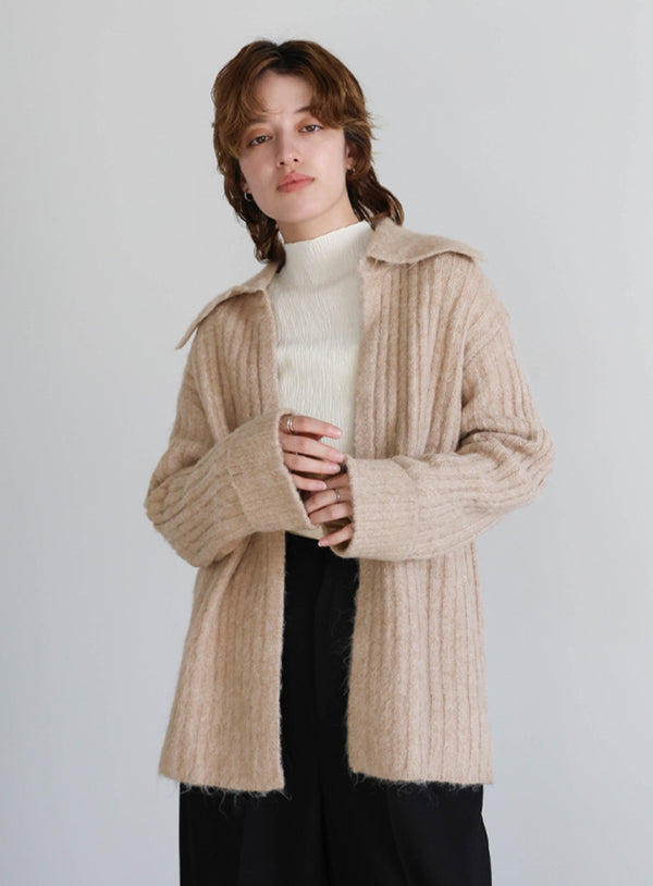 ビッグカラーミックスニットカーディガン