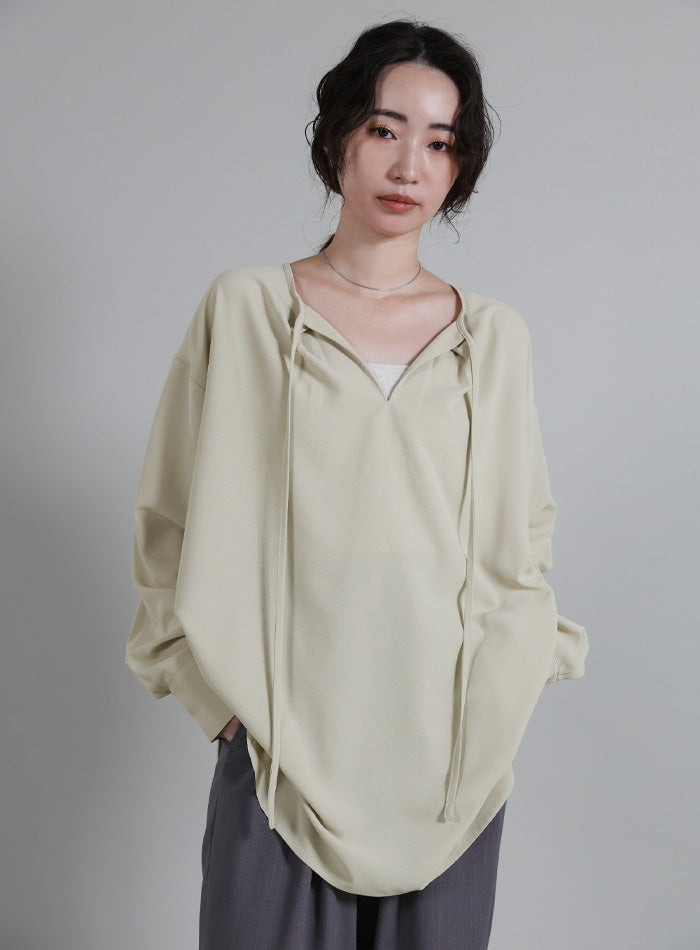 Et】Tuck Ribbon Key Neck Blouse – SELECT MOCA