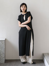 【Et】キーネックニットベストワンピース