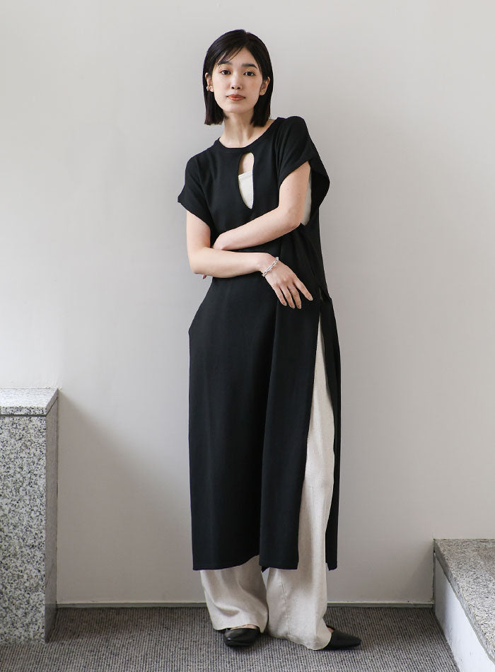 【Et】キーネックニットベストワンピース