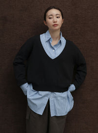 【Et】Minimal V-Neck Simple Tops