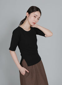 【Et】side-slit ribbed T-shirt