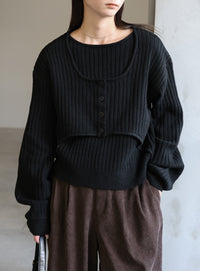 レイヤードデザインニット