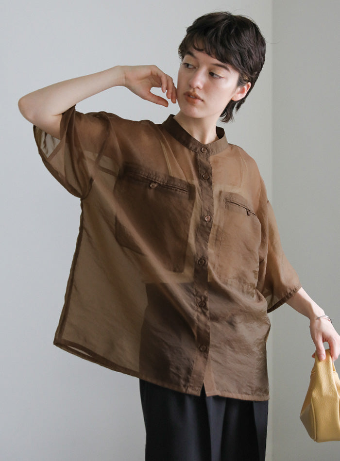 neau シアーハーフスリーブシャツ　ブルー SINSS（シンス）の「Wide silhouette HS sheer shirt / ワイド