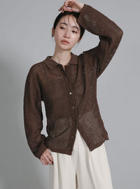 【Et】Mesh Polo Knit Cardigan