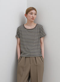 2WAYドライタッチマルチボーダーコンパクトTシャツ