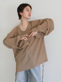 オープンスリーブデザインシフォンブラウス