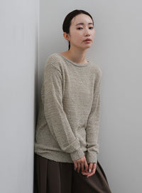 【Et】Tape Yarn Boat Neck Sheer Knit