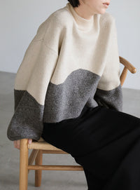 ツートンボリュームスリーブニット【SALE】