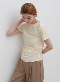 サイドギャザーリブTシャツ