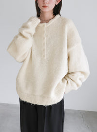 ウールタッチヘンリーネックオーバーニット