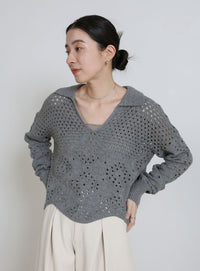 透かし編みスキッパーニット