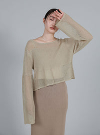 【Et】Linen like Sheer Mesh Knit