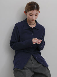 襟付きニットロングカーディガン