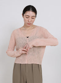 シアーリブVネックカーディガン