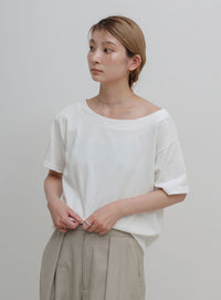 ワンショルダーシンプルコットンTシャツ