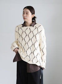 透かし編みクルーネックニットトップス