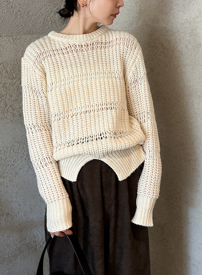 センタースリット透かし編みニット【by SON】