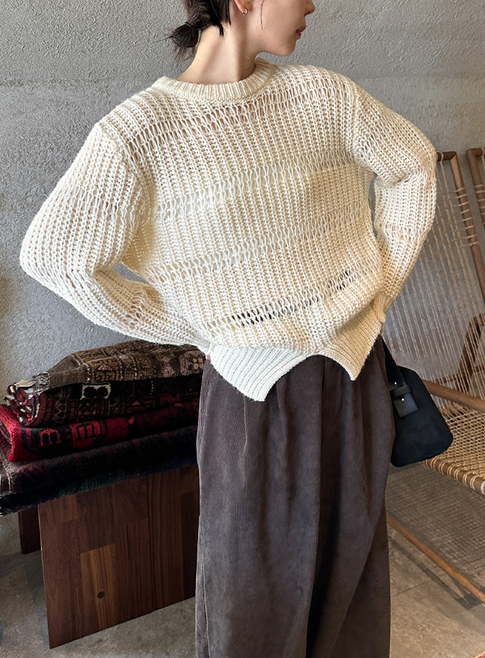 センタースリット透かし編みニット【by SON】