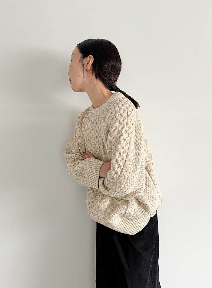 サイズ展開あり】ヴィンテージライクケーブルニット【by SON