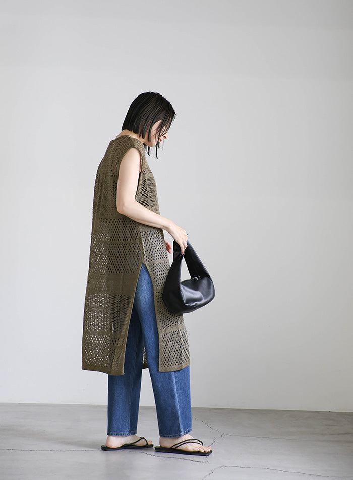 ノースリーブリネンタッチパッチワークメッシュワンピース – SELECT MOCA