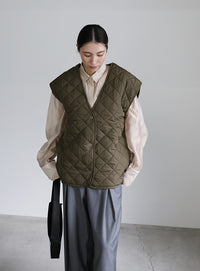 ノーカラーキルティングベスト