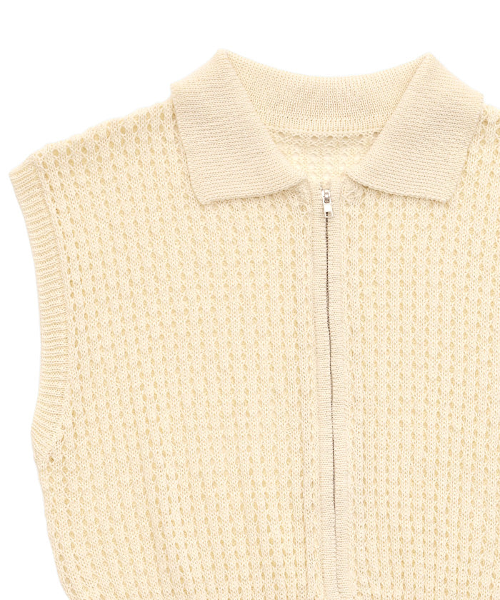 【全4色】メッシュ切替ニットトップ　ホワイト ベージュ スカイ ブラック【kolji-250404btop】(lam )(250512) 2点セット】メッシュニット×タンクトップ/洗濯機OK（トップス＋