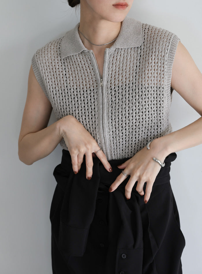 メッシュニットフロントジップトップス – SELECT MOCA