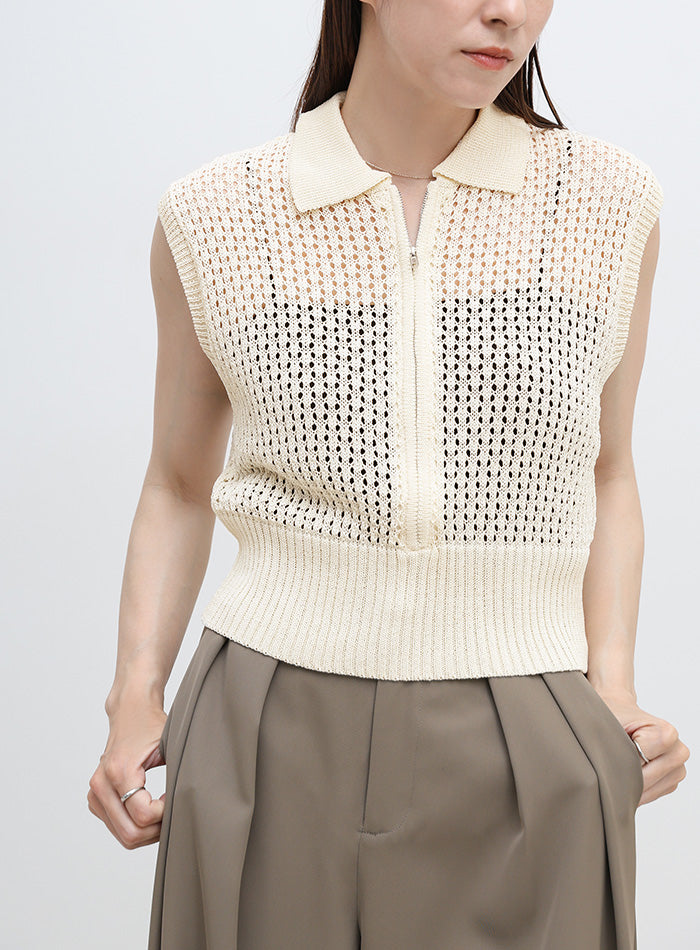 メッシュニットフロントジップトップス – SELECT MOCA