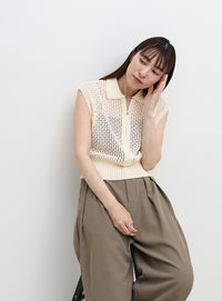 メッシュニットフロントジップトップス