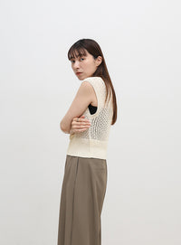 メッシュニットフロントジップトップス