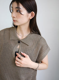 ドロップオープンメッシュニットトップス
