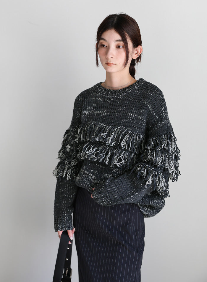 クルーネックミックスフリンジニットトップス – SELECT MOCA