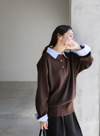 シャツカラードッキングニット