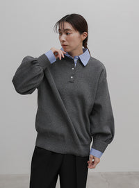 シャツカラードッキングニット